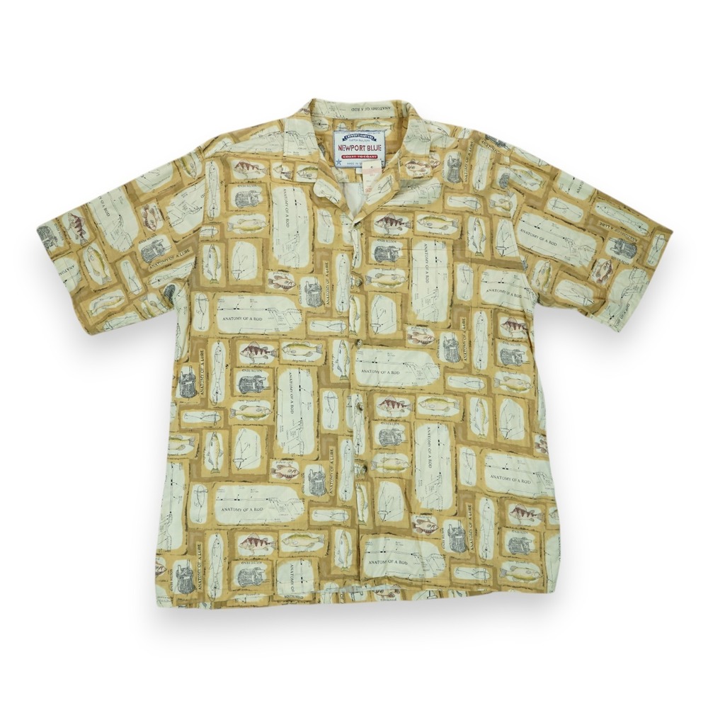 Newport Blue Men's Fishing‎ Camp Shirt Anatomy of a Rod Size Large